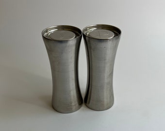 Pair of 1960s MCM Stainless Steel Salt and Pepper Shakers