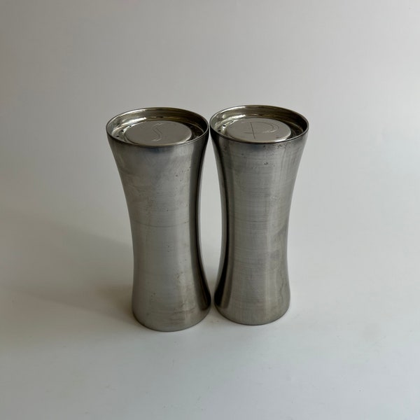 Pair of 1960s MCM Stainless Steel Salt and Pepper Shakers