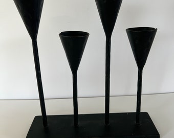 Vintage 90's Black Pottery Barn Wrought Iron Four Taper Candle Stick Holder