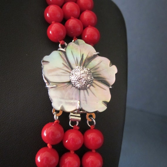 Vintage Red Bead Necklace - image 1