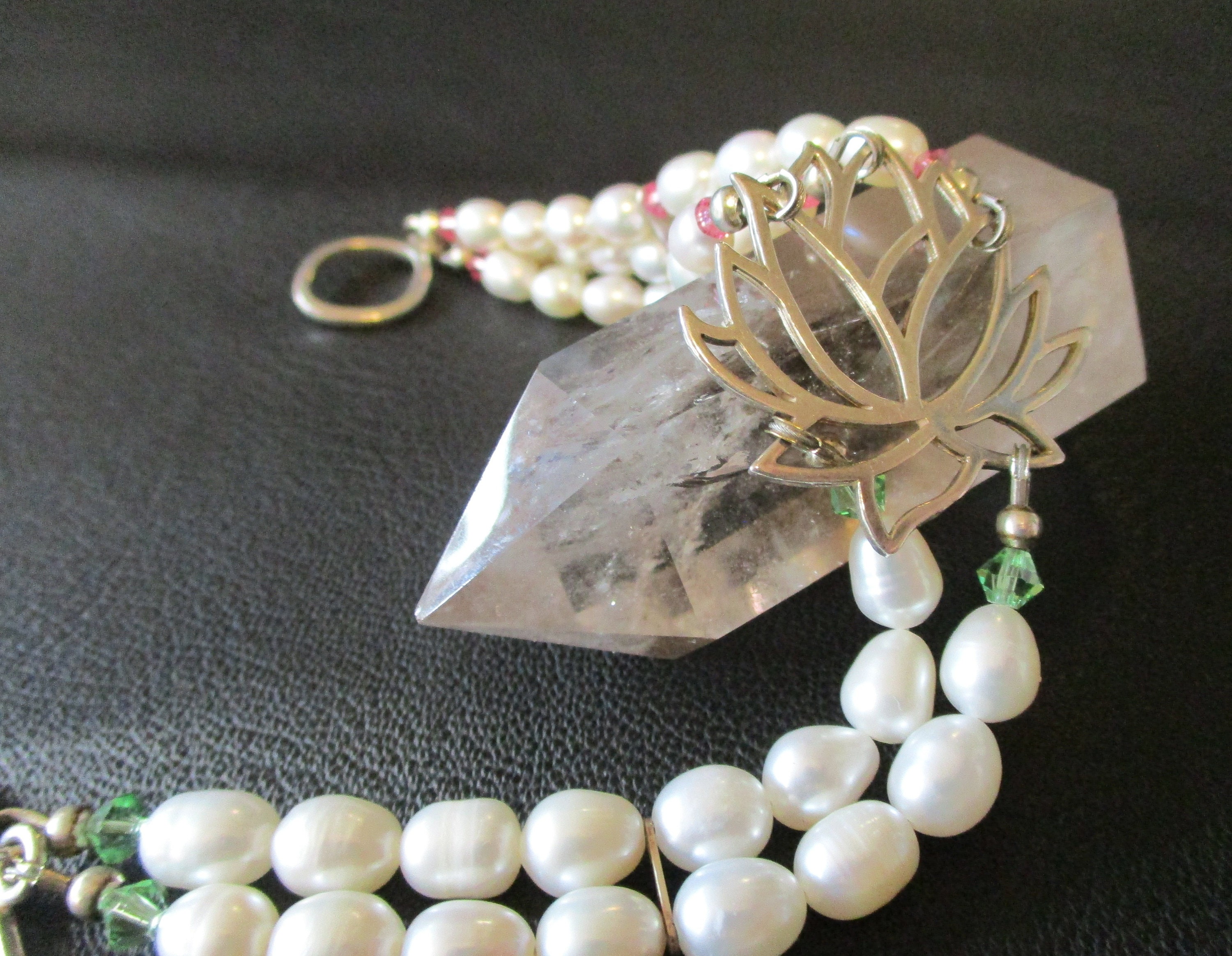 Silver Crystal and Pearl Ring Bracelet