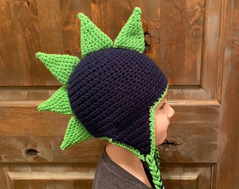 Dinosaur Mohawk Blue and Black Crochet Hat - Etsy display picture 2