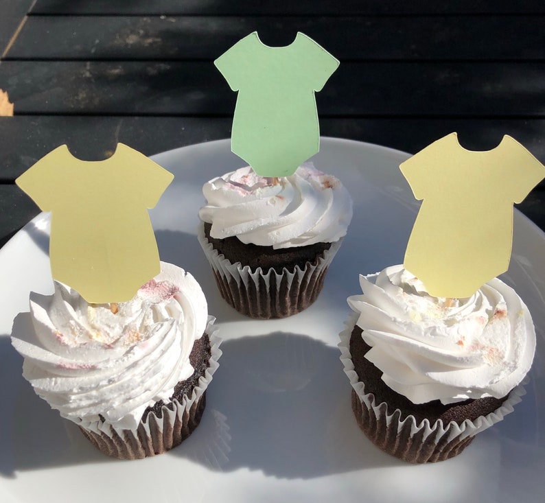 Baby Shower Gender Reveal Cupcake Toppers Onesie Cake