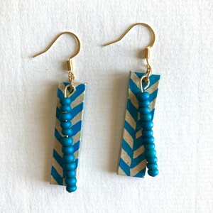Blue Herringbone Book Cover Earrings