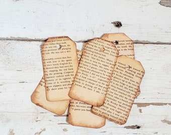 Gift Tag Bookpage Gift Wrap Vintage Junk Journal Embellishment Scrapbook Supplies Primitive Hang Tag Coffee Stained Paper Tag Rustic Jar Tag