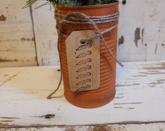 Easter Decor, Shabby Chic Spring, Farmhouse Table, Carrot Patch, Bunny, Rustic Holiday, Primitive Tin Can Vase, Orange Centerpiece