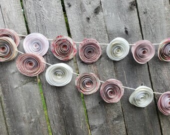 Paper Flower Garland, Swag, Bunting, Shabby Farmhouse Wall Decor, Valentine's Day, Paper Roses