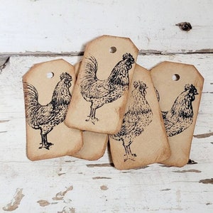 Rooster Themed Tag Gift Wrap Embellishment Farm Animal Hang Tag Scrapbook Supply Rustic Favor Tag Primitive Junk Journal Tag Barn Animal