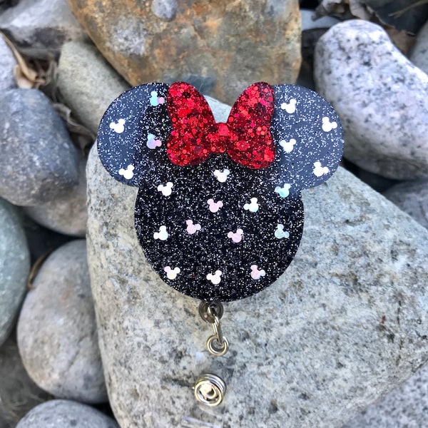 Black, Red and Silver Mouse Badge Reel 2"