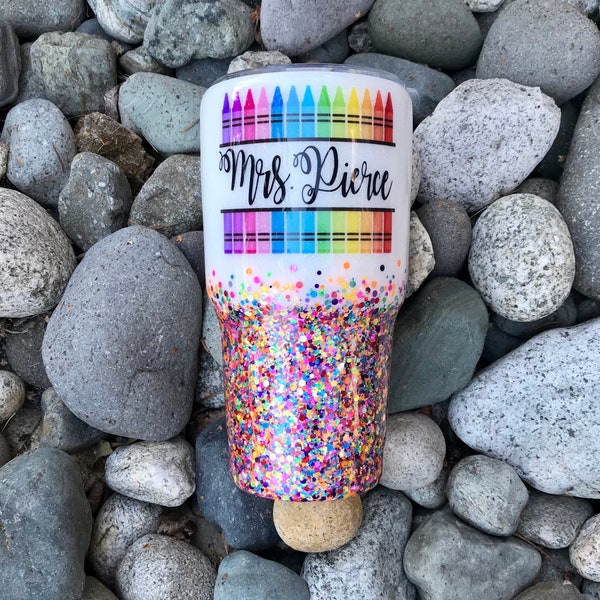 Rainbow Dot Glitter Teacher Crayon Tumbler