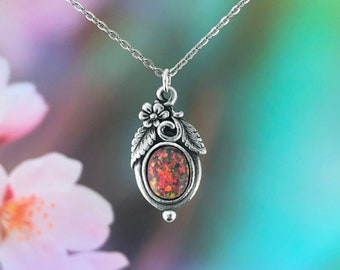 Red Fire Opal Necklace, Opal Jewelry, Nature Style Opal Necklace, Australian Gift, Gift for Woman