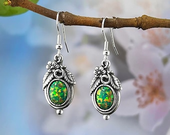 Green Opal Earrings, Opal Jewelry, Nature Style Earrings, Dangle & Drop Earrings, Brides Earrings, Gift for Her