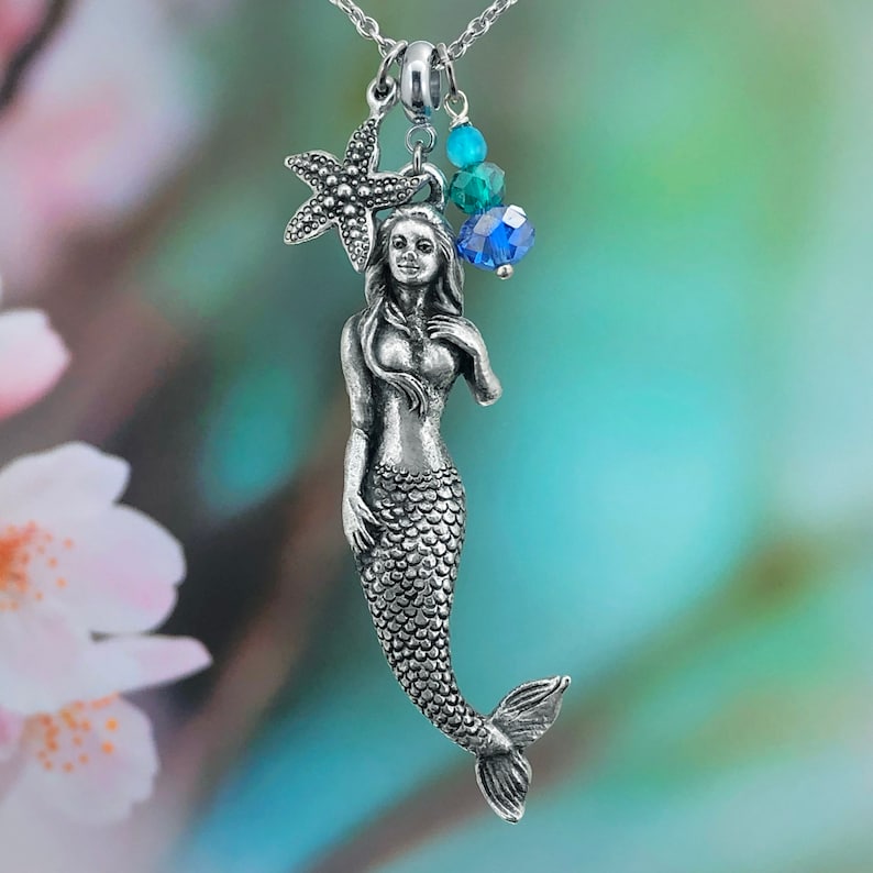 Starry Night Mermaid Beach Necklace And Chalcedony Drop