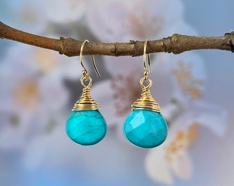 Turquoise Magnesite Earrings, Turquoise Jewellery, Sterling Silver & Gold Filled Jewellery, Gift for Her