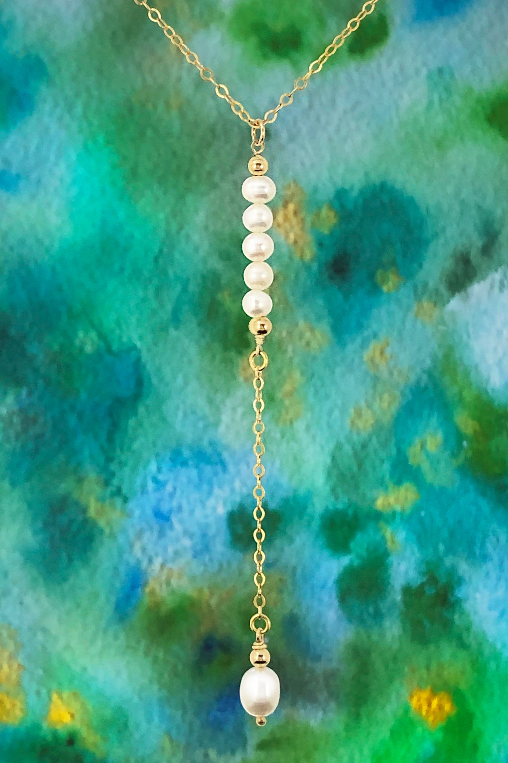 Pearl Lariat 14 K Gold Filled Necklace Y Shape Necklace Etsy Australia