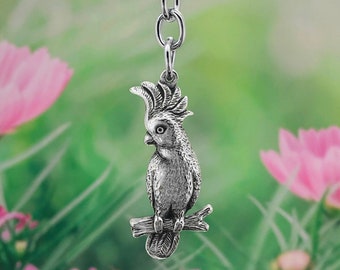 Cockatoo Key chain, Australian Souvenir Gift, Handmade by Artist, Solid Pewter