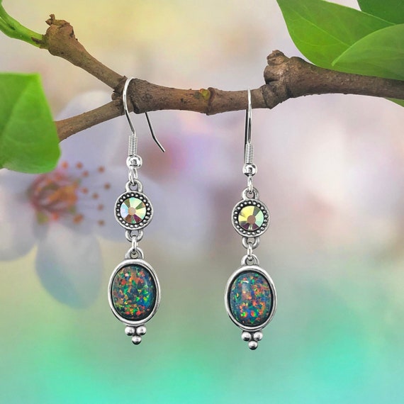 Black opal dangle earrings deals