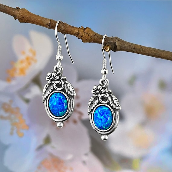 Blue opal shop dangle earrings