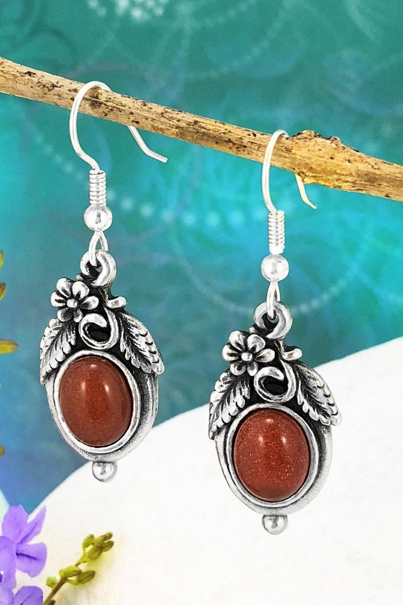 Gift for Her Dangle /& Drop Earrings Goldstone Nature Style Earrings