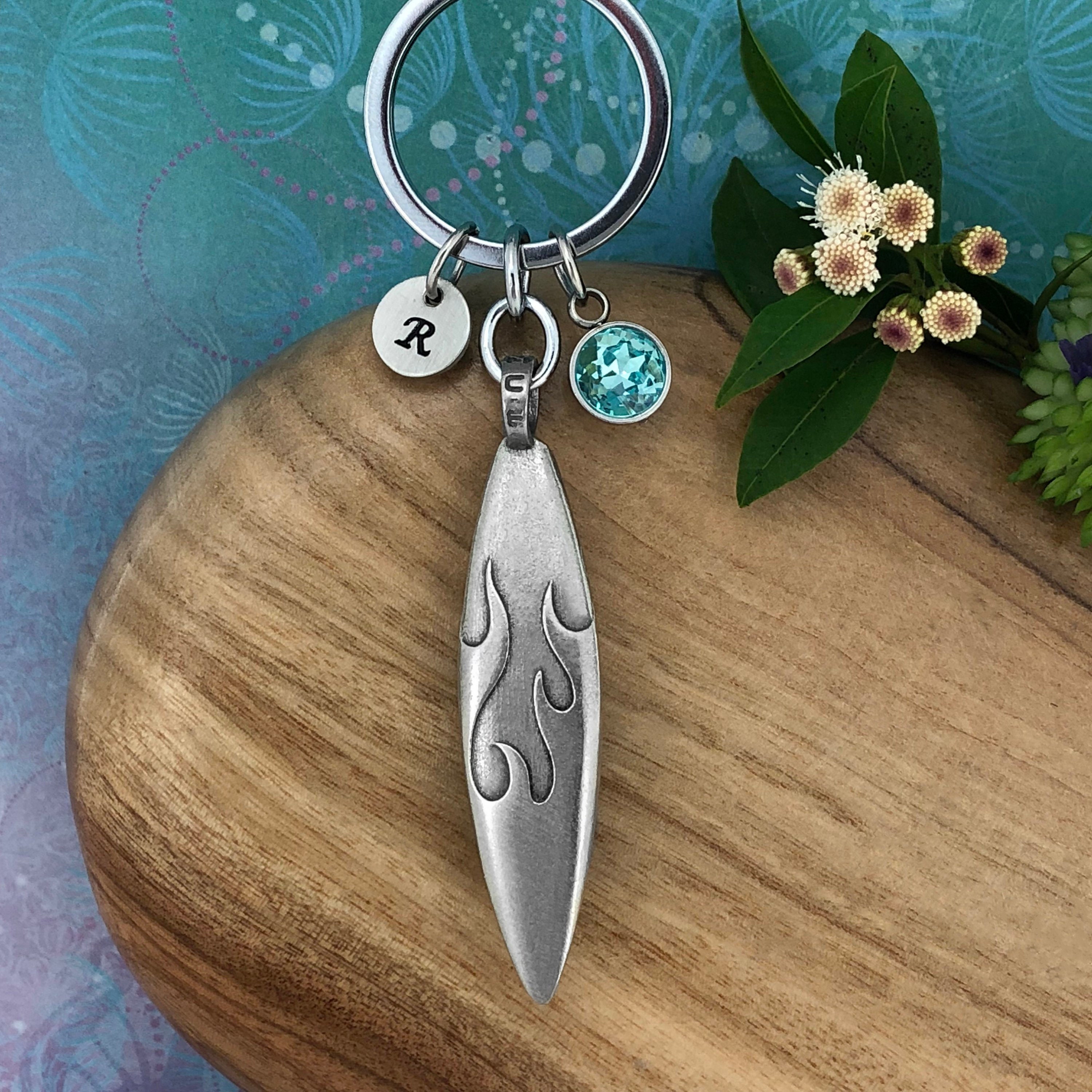 Surfboard Keychain Surf Jewelry Personalised Initial Charm