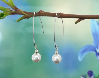 White Shell Pearl Arc Earrings, V-Shape Earrings, Dangle & Drop Earrings, Gift for Her