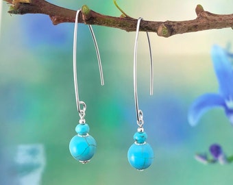 Turquoise Magnesite Arc Earrings, V-Shape Earrings, Dangle & Drop Earrings, Gift for Her