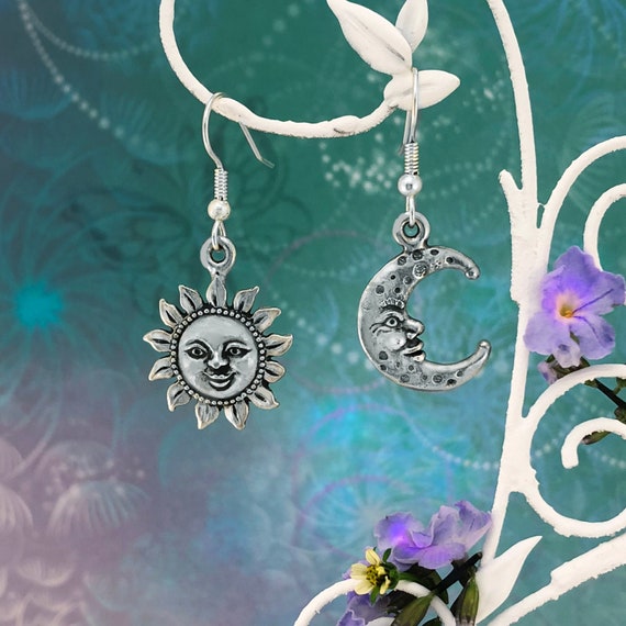 Buy Silver Sun and Moon Earrings Celestial Earrings Online in India - Etsy