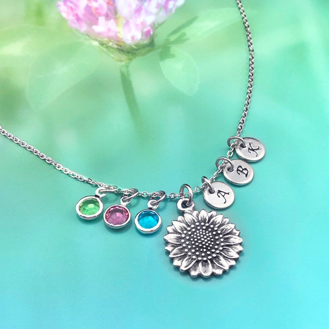 Sunflower Family Necklace Personalized Sunflower Necklace Etsy