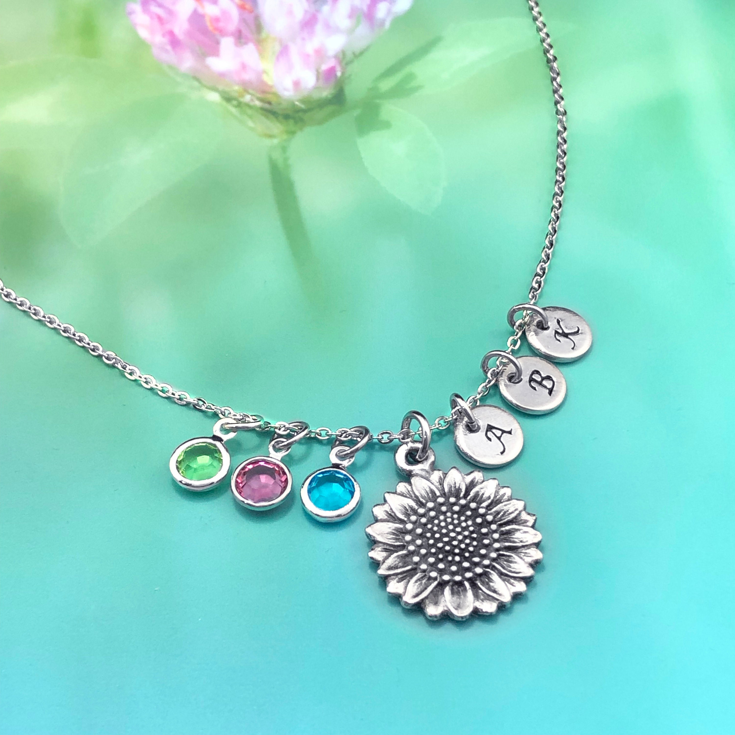 Sunflower Family Necklace Personalized Sunflower Necklace Etsy