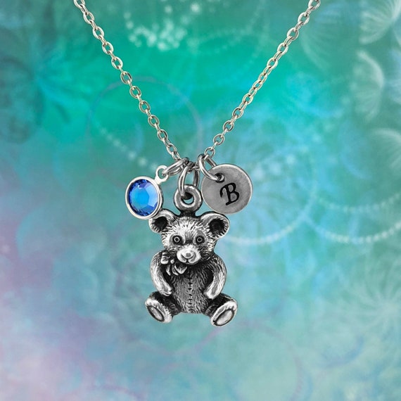 Teddy bear birthstone necklace deals