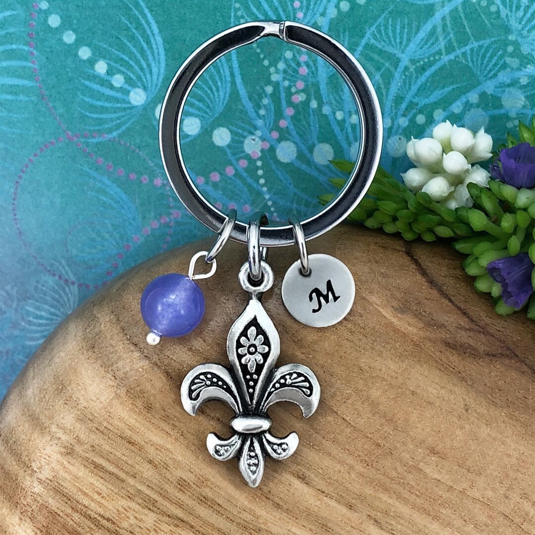 Fleur De Lis Keychain Personalised Initial Charm Monogram Etsy