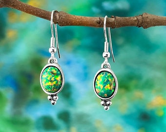 Green Opal Earrings, Opal Jewelry, Handmade Jewellery, Dangle & Drop Earrings, Brides Earrings, Gift for Her, Mothers gift