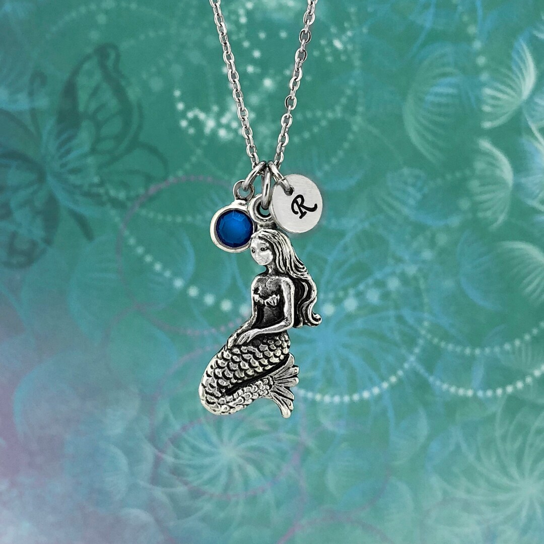 Personalized Mermaid Necklace,mermaid Jewelry,crystal Birthstone