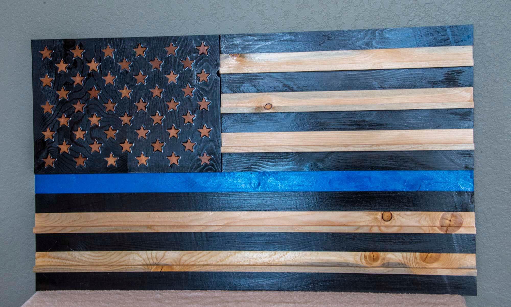 Thin Blue Line Wood Challenge Coin American Flag- 3D From ...