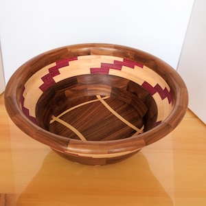 12 inch decorative Walnut, Maple  and Purple Heart Segmented Bowl