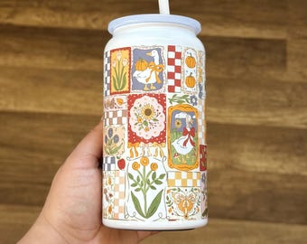 Fall Silly Goose Tumbler 16oz Vintage Stamps Autumn Cottagecore Iced Coffee Cup