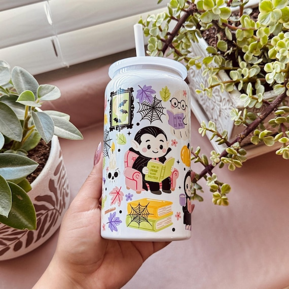 Bookish Halloween Tumbler 16oz Spooky Season Kawaii Drinkware Iced Coffee Cup