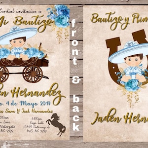 Mexican charro invitation, 24HR TURN AROUND bautizo invitation, fiesta invitation, mexican invitation, baby charro