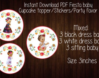 Fiesta party decor, Señorita fiesta cupcake topper, baby fiesta stickers, fiesta stickers, fiesta baby shower, fiesta first birthday