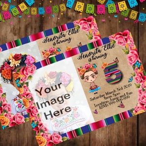 Mexican Little Señorita Frida birthday invitation 24HR TURNAROUND. Mexican frida party. Fiesta party invitations Floral Frida Mexican serape