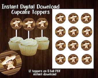 Charro party decor, charro cupcake topper, Charro Birthday stickers, Charro Baptism decor,Fiesta cupcake topper,