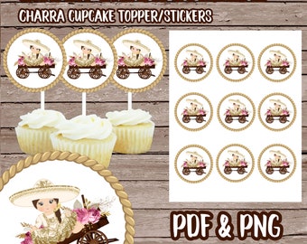 Baby Charra digital cup cake topper, baby shower pink charra baby topper, baby charra, first birthday, fiesta