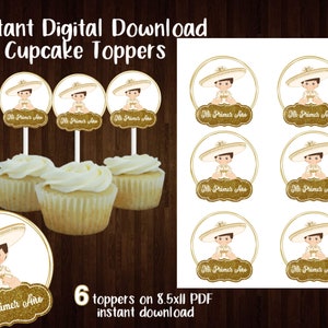 Primer Año cupcake toppers, baby charro digital cup cake topper, Digital stickers, charro baby topper, baby charro, first birthday, fiesta