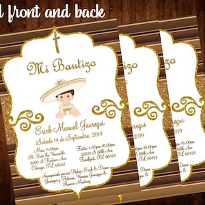 Mexican charro bautizo invitation. Gold charro, mexican theme. Baptism, bautizo invitation. Baby charro or gold baby shower invitation.
