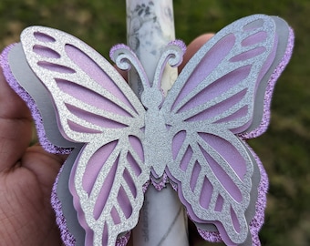 Butterfly Quinceañera invitations; lilac silver. 25 pack Custom color
