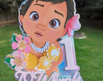 Moana cake topper, silver Baby Moana cake topper, First Birthday Cake topper, tropical cake topper, Moana centerpieces