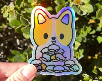 Holographic Corgi Donut Vinyl Sticker