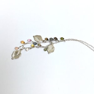 Exquisite Watermelon Tourmaline Necklace. Handcrafted with sterling silver leaf details, A must-have for boho jewelry lovers , Gift for Her