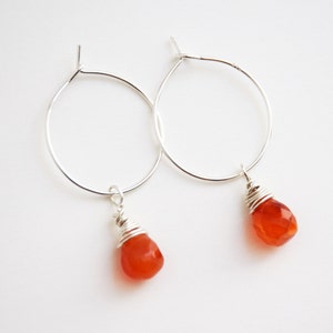 Carnelian Earrings, Hoop Earrings, Wire Wrapped Gemstone Earrings, Healing Crystal Birthstone Earrings, Boho Handmade Earrings, Gift for Her