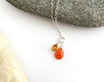 Dainty Carnelian Citrine Necklace: Sterling Silver Gemstone Choker